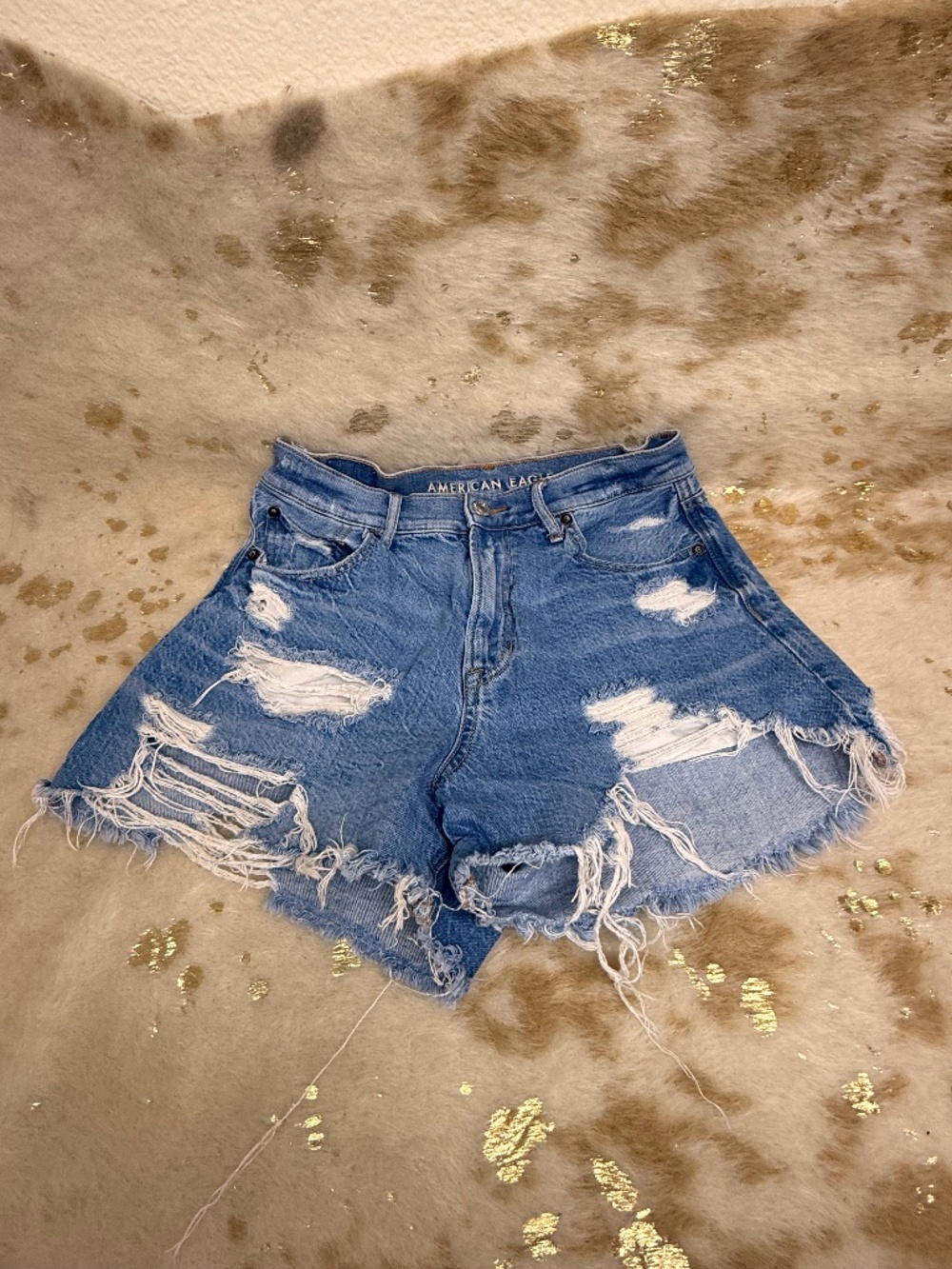 American Eagle HiRise Denim Shorts Women's Distressed Cut Off Fringe 90's‎ BF 4